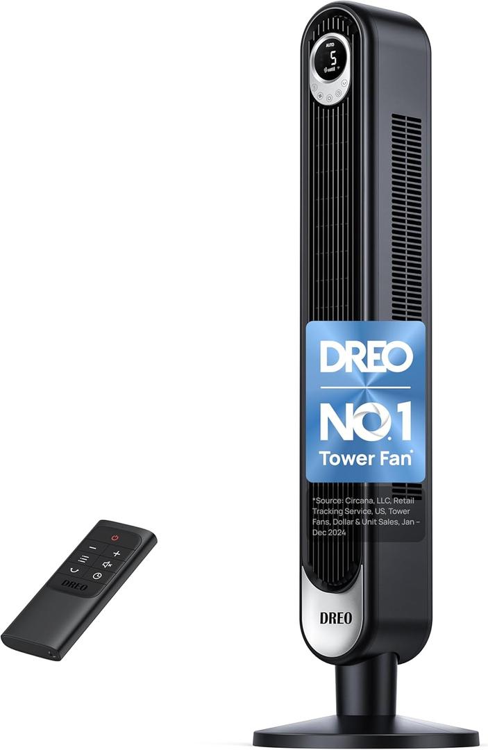 Dreo Tower Fan for Bedroom, 90 Oscillating Standing Fan, 30ft, 28dB Quiet for Sleep, 6 Speeds, 4 Modes, 12H Timer, 42 Inch, Bladeless, Remote, for Home, Office, Room, Cruiser Pro T1 (Black)