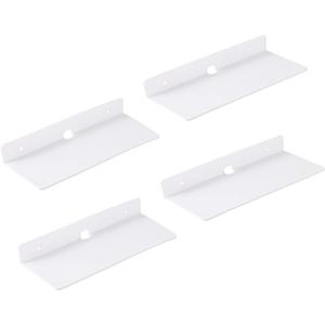 IEEK 9 Inch Acrylic Floating Shelves Set of 4,Small Wall Display Shelf for Bluetooth Speakers/Security Cameras/Nintendo Switch/Action Figures,Damage-Free Wall Shelves Stick-On Shelf,White (White With Adhesive Tape and Screws)