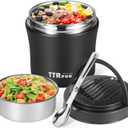 Insulated Food Container Soup Thermo for Hot Cold Food Adults 40 OZ, Stainless Steel lunch box, Wide Mouth Thermo Jar with Folding Spoon and Handle (BLACK)