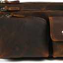 Thick Crazy Horse Leather Hiking Riding Travel Outdoor Belt Bag Fanny Waist Pack Small Phone Pouch For Men Women 380 (386 Brown)