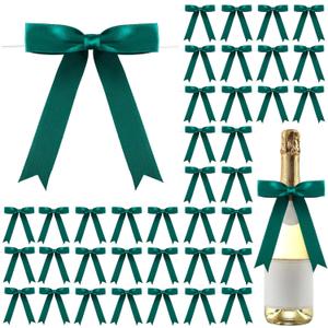 Riceshoot 50 Pcs Satin Ribbon Bows 5x7 Inch Large Twist Tie Bow for Gift Wrapping Champagne Bottle Balloon Treat Bag DIY Craft Gift Wedding Bridal Baby Shower Christmas Birthday Party(Dark Green)
