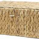 ORDELITE Large Wicker Basket with Lid, Rectangular Water Hyacinth Storage Baskets for Organizing, Woven Basket for Storage, Decorative Boxes Bins with Lids Home Organizer Decor (14" x 9" x 6")