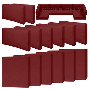 Cethytirko 14 Piece Outdoor Patio Waterproof Cushion Covers, Fits 6-Seat Wicker Rattan Sectional Couch Chair Furniture Cover Replacement Set - Fade-Resistant Patio Cushion Covers with Zipper, Red, 25.6*25.6*4 inches