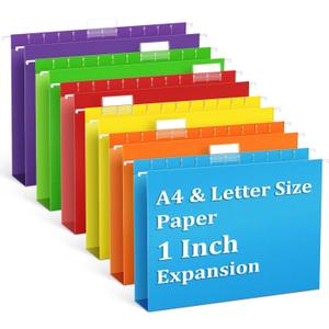 V-Opitos 6 Pack 1 Inch Expansion Hanging File Folders, Letter Size Hanging Folders with 1/5-Cut Adjustable Tab, Extra Capacity Hanging File Folders, Ideal School Classroom, Office Supplies