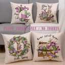 JOJOGOGO Easter Bunny Throw Pillow Covers 18x18 Set of 4 Hello Spring Outdoor Pillow Covers for Farmhouse Easter Rabbit Eggs Home Decor
