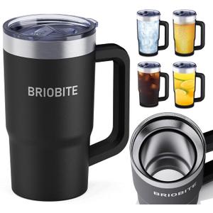 7 x BRIOBITE 2-in-1 Freeze & Insulated Stainless Steel Mug with Lid, 16oz Freeze Cup and 25oz Vacuum Insulated Mug, BPA-Free, Insulated for Beer, Soda, Wine, and Energy Drinks Gifts for Men,Black