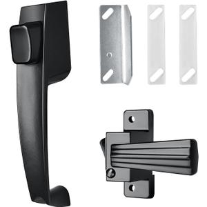 Screen and Storm Door Push Button Latch Handle Set with Night Lock | Metal Construction with Tie Down, Fits Mounting Holes with 1-3/4" Spacing, For Outswing Doors