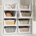 Proarea 5 Pack Stackable Storage Bins, Closet Organizers and Storage, Foldable Closet Organizer Baskets for Clothes, Plastic Drawer Bins for Closet Organization, Wardrobe Shelf, Laundry Room, White