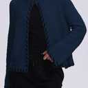 Cakulo Womens Cropped Cardigan Sweaters Bell Sleeve Trendy Fall Chunky Knit Cardigans 2025 Open Front Sweater Coats (Blue, XL)