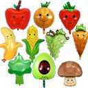 10 Pcs Fruit Balloons and Vegetable Balloons - Large Apple Orange Strawberry Grape Mushroom Banana Avocado Corn Carrot Broccoli Mylar Foil Balloons, Fruit Theme Birthday Party Decorations Supplies