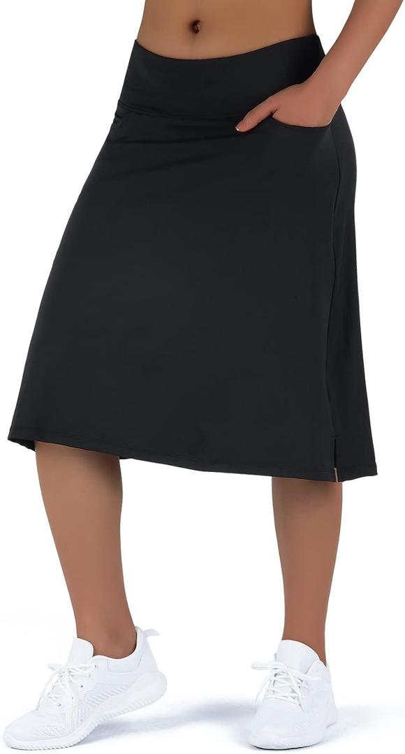 Women's Midi Length Skorts Skirts with 3 Pockets Modest Skirts Women's 24" Knee Length Skort (XX-Large, Black)