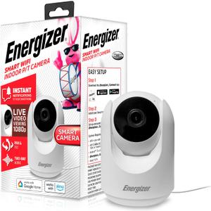 Energizer Smart 1080p Indoor Pan & Tilt Wired Camera, Motion Tracking, Two-Way Conversation, Night Vision, Instant Notifications, Works with Google Home and Alexa, Night Vision, White
