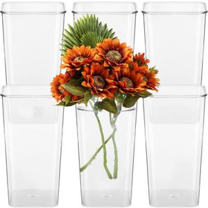 Roowest 6 Pieces Plastic Vase Acrylic Flower Square Tapered Flowers Vase Tall Centerpieces for Table Wedding Kitchen Florist Arrangements(6 x 12 Inch) (Medium)