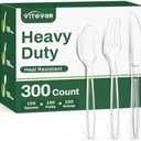 300 Count Heavy Duty Clear Plastic Silverware, Disposable Plastic Utensils Set, 100 Forks, 100 Spoons, 100 Knives, BPA-Free Heat Resistant Durable Plastic Cutlery Set for Party