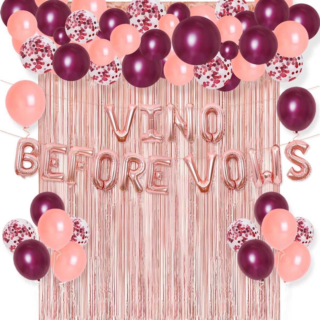 Vino Before Vows Balloon Banner Wine Theme Bachelorette Party Decorations, Balloon Tinsel Foil Fringe Curtain for Bridal Shower Engagement Bachelorette Party Decorations Supplies