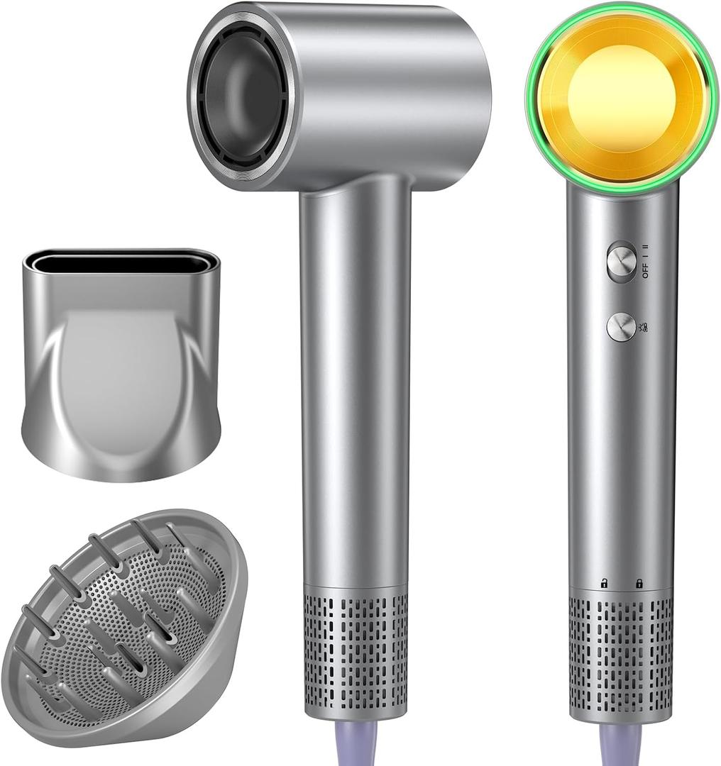 Hair Dryer, 150,000 RPM Brushless Motor, Ultra-Fast Drying with 3 Heat Settings & LED Lights, High-Speed Ionic Blow Dryer, Low Noise Lightweight with Diffuser & Nozzle for Home, Salon, Travel (Pink)