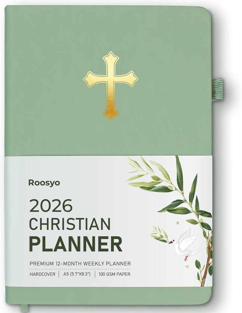 3 x 2026 Christian Planner for Women & Man 5.7"x8.3" 12-Month Hardcover Bible Journal and Prayer Organizer, Faith-Based Weekly & Monthly Planner with Scripture Verses, Christian Gifts (Sage Green)