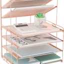 OPNICE Desk Organizers and Accessories, 6-Tier Letter Tray Paper Organizer, Desktop File Organizer, Office Desk Accessories for Office Supplies (Rose Gold)