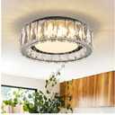 Crystal Dimmable Flush Mount Ceiling Light, Black Modern LED Close to Ceiling Light Fixture with 5CCT 2700K-6000K, Round Kitchen Lighting for Bedroom, Laundry Room, Hallway, Bathroom (11in 24W)