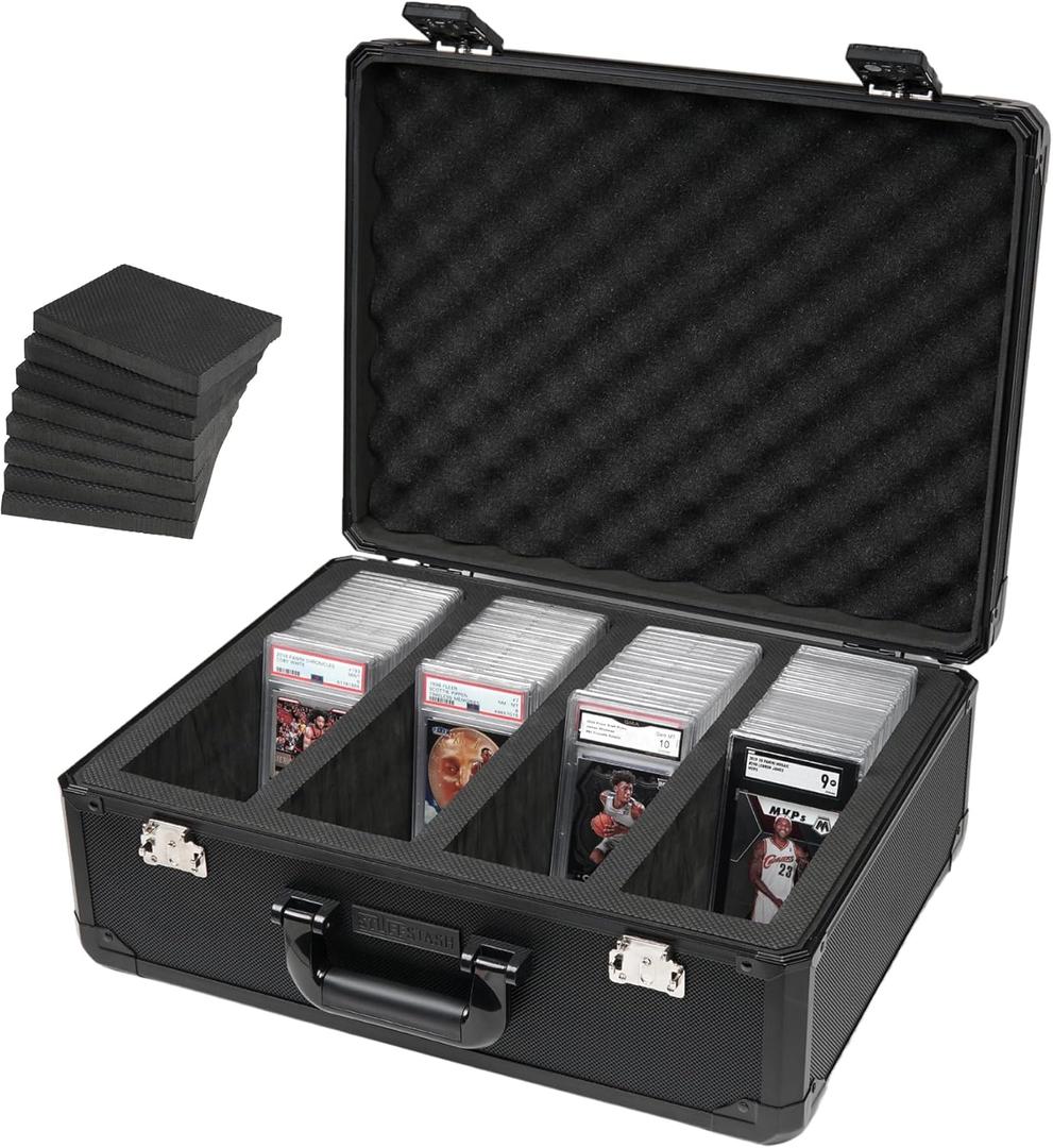 STUFFSTASH 4 Row 180+ Graded Sports Card Storage Box with Dividers; TSA Approved Locks; Card Cases for Sports Cards; Trading Card Case for Your Card Collection Box; PSA Card Display for Graded Cards