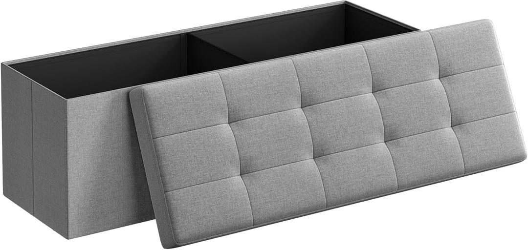 SONGMICS MAZIE Collection - 43 Inches Folding Storage Ottoman Bench, Ottoman Foot Rest, End of Bed Bench, Storage Chest, Load 660 lb, for Living Room, Bedroom, Entryway, Light Gray ULSF77G SONGMICS MAZIE Collection - 43 Inches Folding Storage Ottoman Bench, Ottoman Foot Rest, End of Bed Bench, Storage Chest, Load 660 lb, for Living Room, Bedroom, Entryway, Light Gray ULSF77G