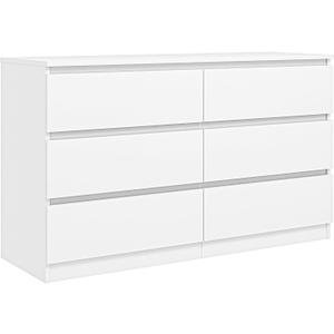 Vibe & Dine White Dresser 6 Drawer, Modern Double Dresser for Bedroom, Wood Chest of Drawers with Wide Storage for Living Room (15.8"D x 47.2"W x 28"H (6 Drawers))