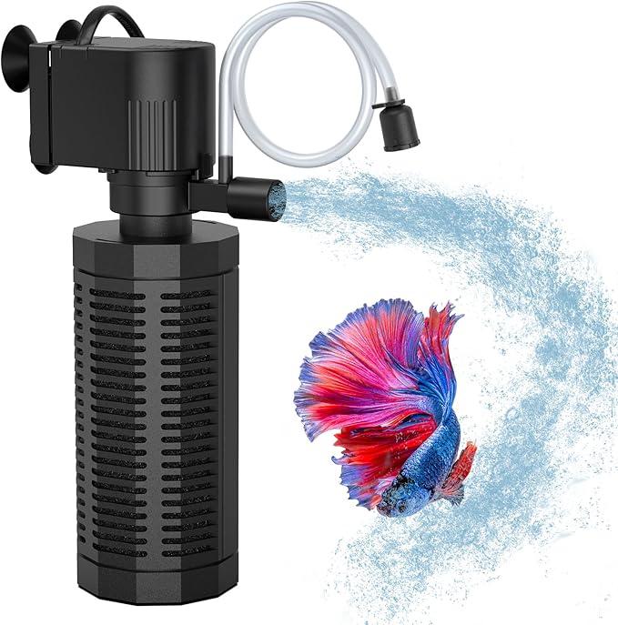 OQTTNEO Aquarium Internal Filter for 2050 Gallons, UltraQuiet Fish Tank Filter Biochemical Filtration 320GPH Powerful Pump Submersible Aquarium Filter Tank Clear Air Supply (13W Filter)