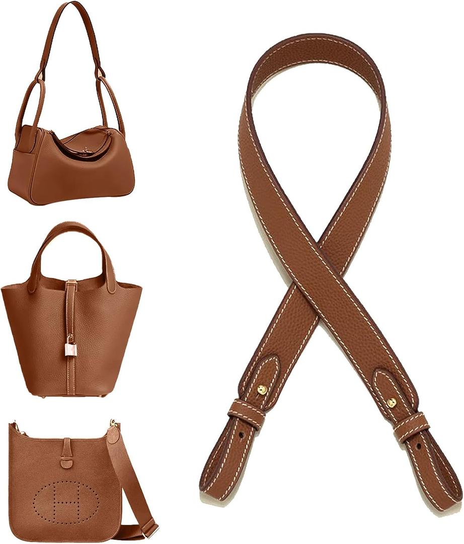 Leather Purse Shoulder Strap for Hermes Picotin/Lindy/Evelyne, Adjustable Crossbody Bags Strap Replacement (G33in-Gold)
