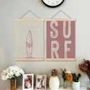 BearCake Surf Room Decor, Coastal Beach Surf Wall Art Poster Hanger Frame, Beach House Decor, Vintage Pink Surfboard Canvas Prints Framed Wall Decor for Home Bedroom Living Room, 12x16 Inch Set of 2