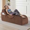 Yoga Chair Lounge for Adult, Ergonomic Chaise Lounge Chair with Side Pocket, Headrest, Waist Pad, Perfect for Stretching, Massage, and Relaxation, Used in Living Room, Bedroom（Brown）
