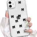 NITITOP Compatible with iPhone 12 Mini Case Clear Cute Sparkly 3D Bow Bling Glitter Bowknot for Women Girls Ultra Slim Anti-Yellow Protective Phone Cover - Black