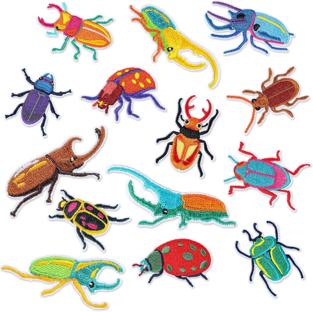 Lyrow 14 Pcs Beetle Embroidered Patch Vintage Insects Bug Iron on Applique Fabric Patches Unicorn Beetle Decoration or DIY Jeans Jacket Clothing Bag Caps Arts Craft Sewing Making