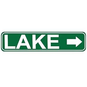 Lake with Arrow Sign, Metal Tin Decorative Signs for Home Kitchen Bedroom Farm House Garage Gardening Wall Decor 16 x 4 Inches