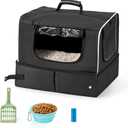 Cat Enclosed Travel Litter Box Kit with Lid Odorless Dustless, Lightweight Cat Portable Foldable Litter Box for Indoor and Car (Large) 14.57"L x 11.81"W x 16.54"H