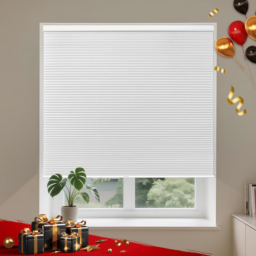Allesin Cellular Shades Cordless Blackout Honeycomb Blinds for Indoor Windows, Thermal Insulated Window Shades Noise Reduction, Easy to Install, Perfect for Bedroom/Living Room, White 26" W x 48" H