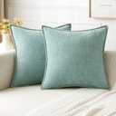 MIULEE Pack of 2 Couch Throw Pillow Covers 18x18 Inch Coastal Aqua Blue Farmhouse Decorative Pillow Covers with Stitched Edge Soft Chenille Solid Dyed Spring Pillow Covers for Sofa Bed Living Room
