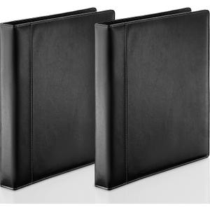 Marspark 2 Pcs 3 Ring Binder Professional Leather Binder Organizer Vintage Hardback Letter Size 8.5 x 11 Documents Round Rings Holds 200 Sheets with 2 Inner Pockets(1 Inch,Black)