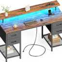 Huuger 55 inch Computer Desk with 4 Drawers, Gaming Desk with LED Lights & Power Outlets, Home Office Desk with Large Storage Space for Bedroom, Work from Home, Rustic Brown