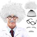 6 PCS Old Man Mad Scientist Wig Set,Crazy Old Man Physicist Wig Costume,Dressing up Grandpa Costume for Kids 100th Day of School,Cosplay Party Wig,Eyebrows,Mustache,Glasses Set