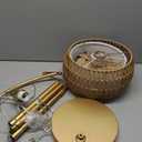 Arc Floor Lamp with 3 Color Temperatures, LED Gold Floor Lamp with Remote & Stepless Dimmable Bulb, Boho Standing Lamp with Rattan & Fabric Shades, Farmhouse Tall Lamp for Living Room Bedroom