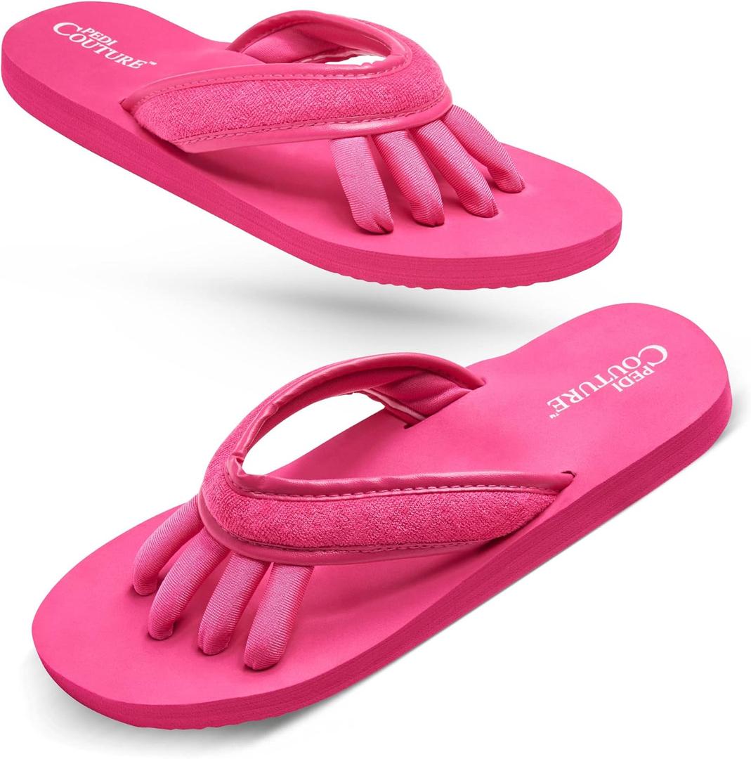 Pedi Couture Pedicure Sandals with Built In Toe Separators for Women - Comfortable Spa Style Flip Flops for Home, Salon, Yoga & Gym Use (Small, Fuchsia)