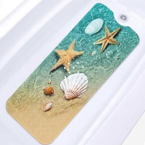 Britown Starfish Seashell Summer Bath Mat Non Slip, Beach Ocean 40 X 16 Inch Extra Long Bathtub Shower Mat for Tub Anti Slip with Suction Cups and Drain Holes for Kids Adults Elderly