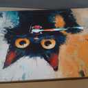Whimsical Cat Framed Wall Art Canvas Toothbrush Bathroom Decor 16x24 Inches