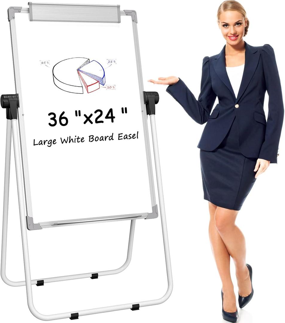 MaxGear Large White Board with Stand, 36" x 24" Big Double Sided Classroom Easel Dry Erase Board, Home Office Stand Flip Chart, Height Adjustable and 360 Degree Rotating Whiteboard (24"W x 36"H)