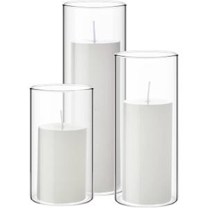 Shihanee Set of 3 Pillar Candles and 3 Glass Cylinder Candle Vases Holders Clear Pillar Jars for Wedding Centerpieces (2.6'' X 4.7'', 5.9'', 7.9'', White)