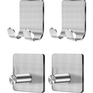 CGBE 4 Packs Shower Hooks for Inside Shower, Self Adhesive Shaver Holder Hanger Hook for Bathroom Damage Free Wall Hooks for Razor Loofah Sponge (Silver)