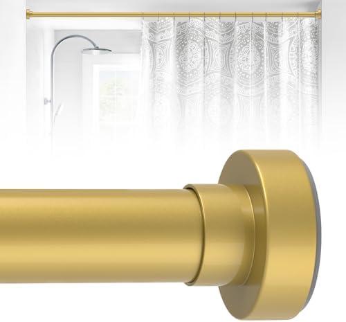 HTZON Gold Shower Curtain Rod 34 to 43Inch:Small Spring Tension Shower Rods for Bathroom Kitchen Doorway,Modern Heavy Duty Adjustable Tension Shower Curtain Rod No Drilling No-Slip Easy Install,Gold