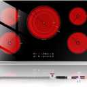 VIKIO HOME 36" Electric Cooktop 5 Burner 9000W, Built-in 220-240V Hardwired | Triple-Ring Center Burner, 9 Heat Levels, All-Metal Frame, 99-Min Timer, Child Lock, High-Temperature Alert, No Plug