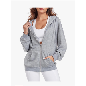 Womens Zip Up Hoodies Casual Long Sleeve Oversized Sweatshirts Y2K Fall Fashion Jackets with Pockets, Size Large