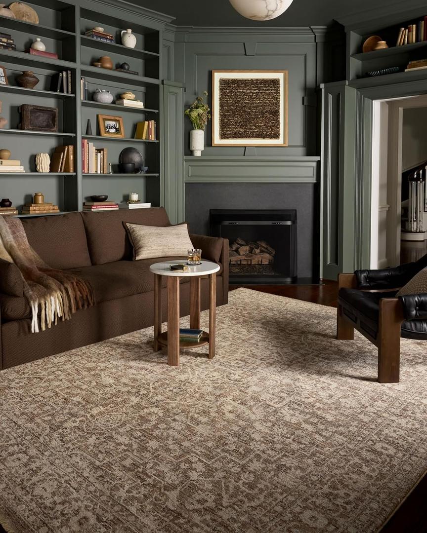 Loloi Newman Collection NEW-02 Dark Taupe/Natural 7'-10" x 10'-2" .37" Pile Height, Area Rug, Soft, Durable, Non-Shedding, Easy Clean, Rug for Living Room